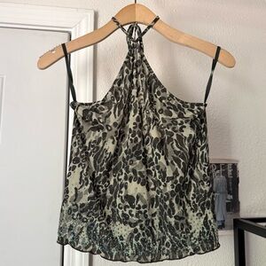 EXPRESS vintage y2k mesh nylon‎ semi sheer halter cropped cheetah leopard top